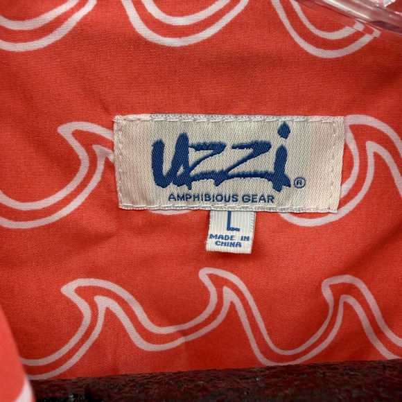 Uzzi Amphibious Gear Wave Print all over Shirt Mens L Orange Surf Beach Button - Picture 3 of 6